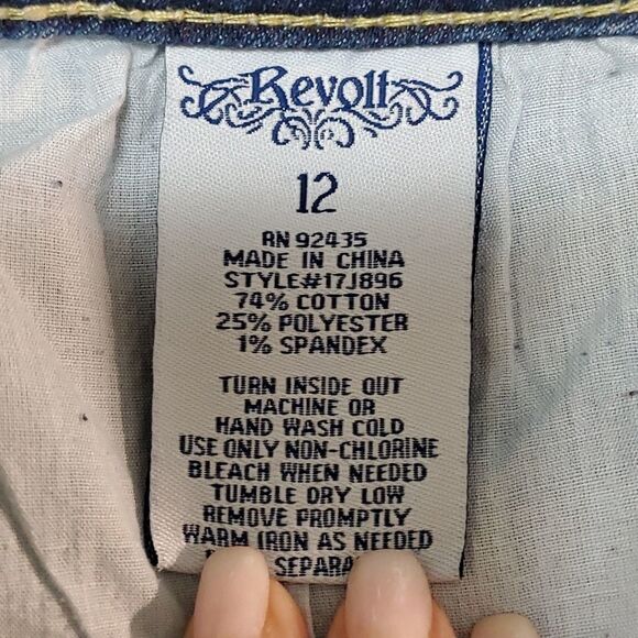 Revolt blue jeans, size 12, bling..Light distressed. Y2K Enbrodery. - Picture 10 of 11